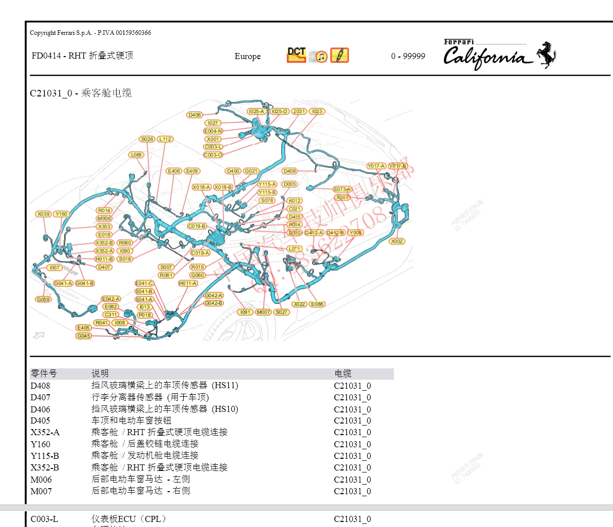 2008-2015年款法拉利汽车维修手册和电路图线路接线图资料更新汽修帮手资料库g